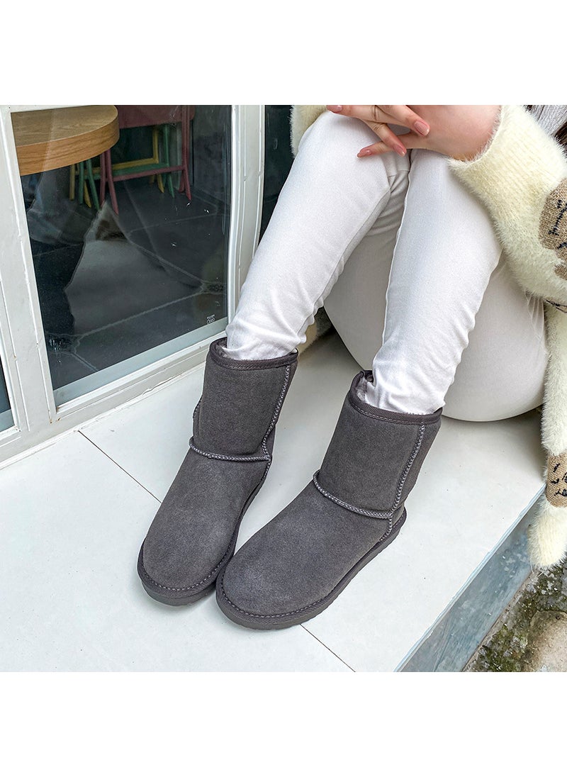 2024 Womens Leather Snow Boots Comfortable Warm Winter Flat Maya Grey