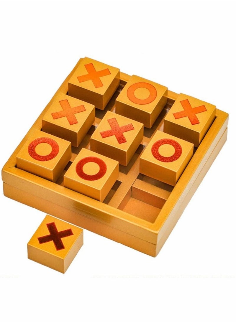 Tic Tac Toe Game Toy, Classic Wooden Checkerboard Educational Family Game Toys Set with Storage Box for Table, Decorations, Living Room, Tabletop Game for Adults and Kids