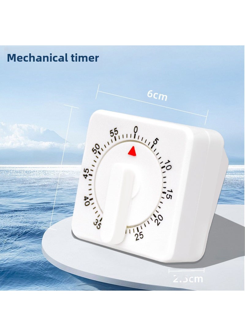 1 x 5 pcs Sleek Mechanical Kitchen Timer Square Reminder White