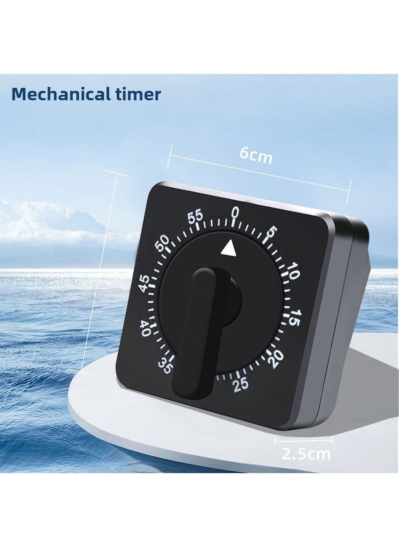 1 x 5 pcs Sleek Mechanical Kitchen Timer Square Reminder Black