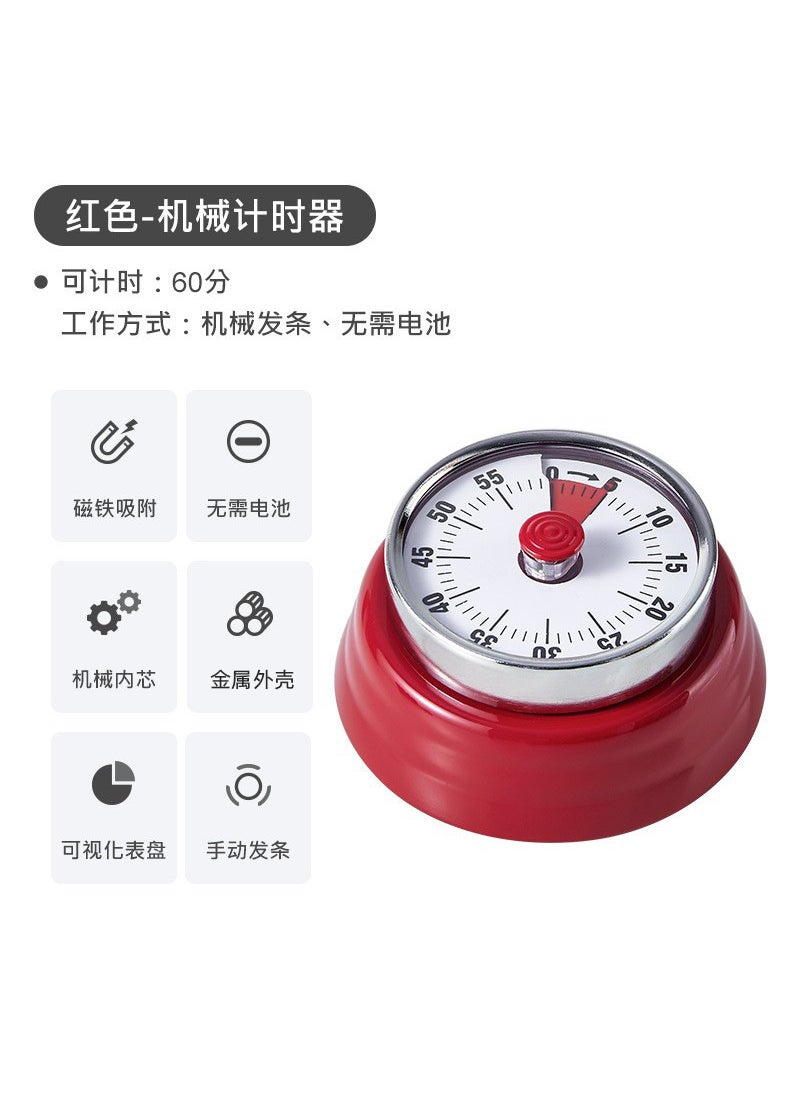 Kitchen timer mechanical timer reminder round time pointer alarm clock countdown magnetic attraction visualizationMechanical Timer [Retro Red]] Mechanical Timer [Retro Red]]