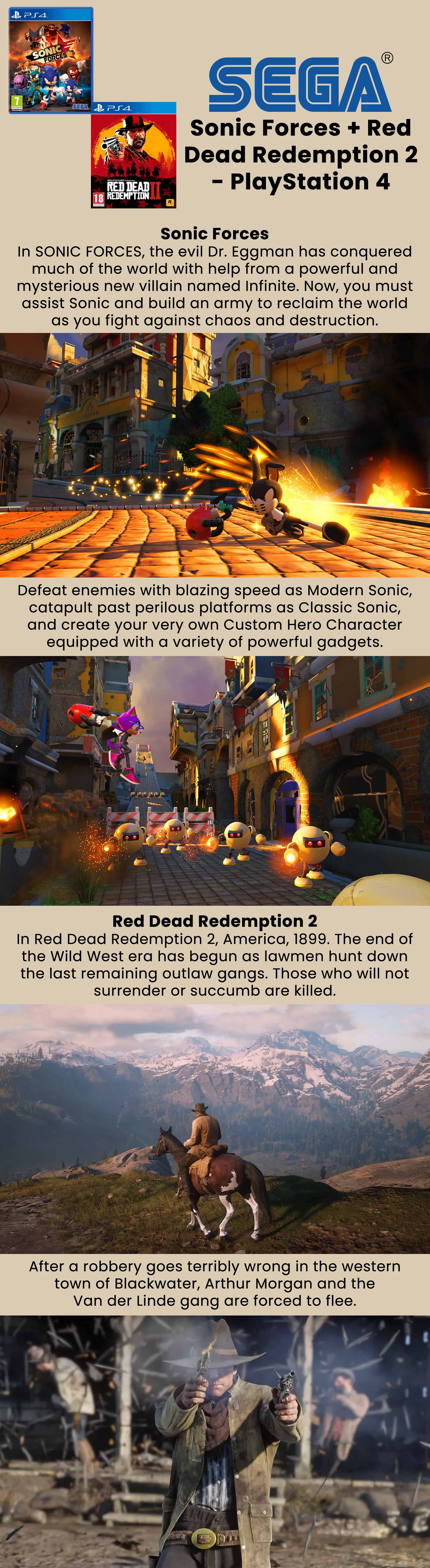 Sonic Forces + Red Dead Redemption 2 - PlayStation 4 (PS4) - PlayStation 4 (PS4)