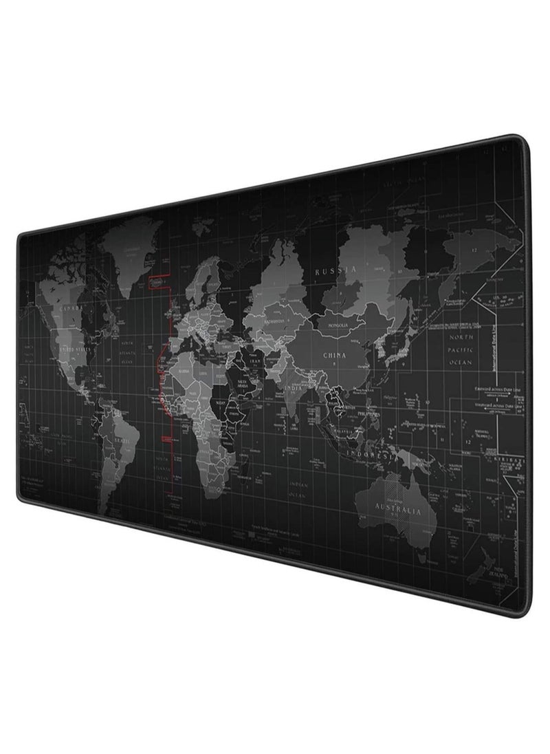 Large Gaming Anti-Skid Mouse Pad Rubber Base and Stitched Edges 90cm x 40cm | World Map