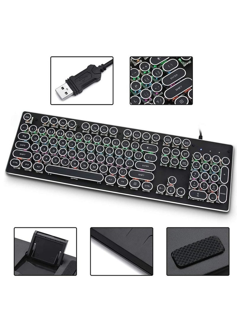 HJK900 Gaming Keyboard Punk Mechanical Keyboard 104 Key Metal Translucent Computer Wired Keyboard Best Gift For Pc Computer Gamer Black