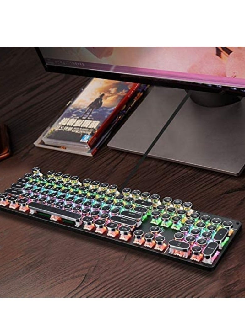 HJK900 Gaming Keyboard Punk Mechanical Keyboard 104 Key Metal Translucent Computer Wired Keyboard Best Gift For Pc Computer Gamer Black