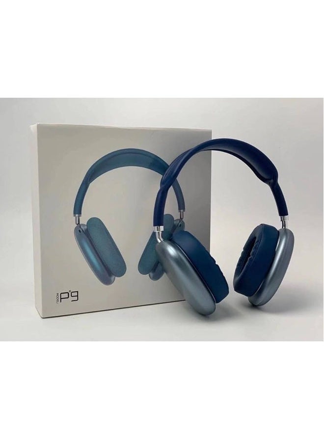 P9 Bluetooth Wireless Headset Over-Ear Headphone With Mic Blue/Silver