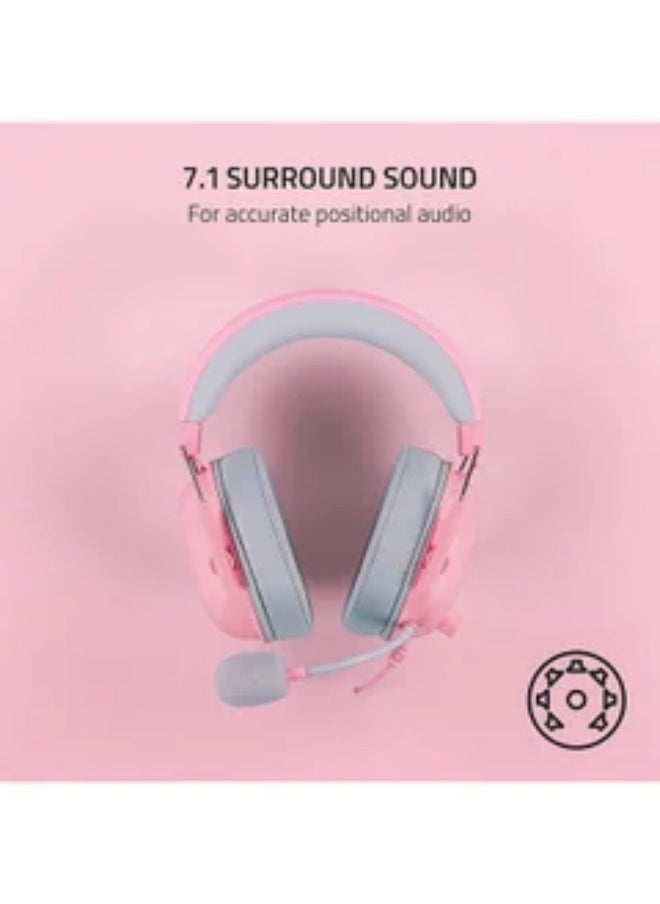 BlackShark V2 X Gaming Headset, 7.1 Surround Sound Capable, TriForce 50mm Drivers, 3.5mm Jack, Breathable Memory Foam Cushion, For PC, PS4, Nintendo Switch, Quartz Pink