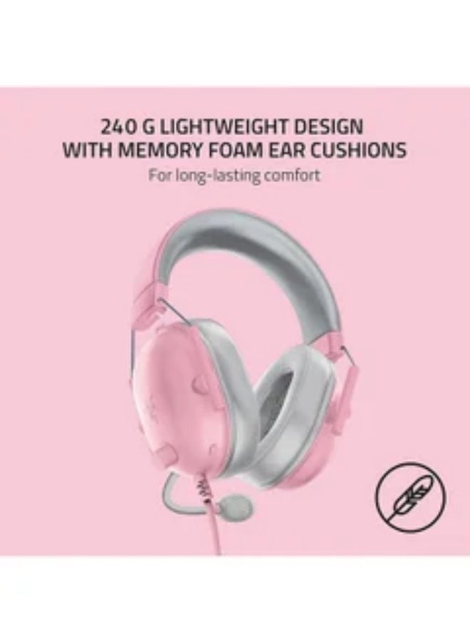 BlackShark V2 X Gaming Headset, 7.1 Surround Sound Capable, TriForce 50mm Drivers, 3.5mm Jack, Breathable Memory Foam Cushion, For PC, PS4, Nintendo Switch, Quartz Pink