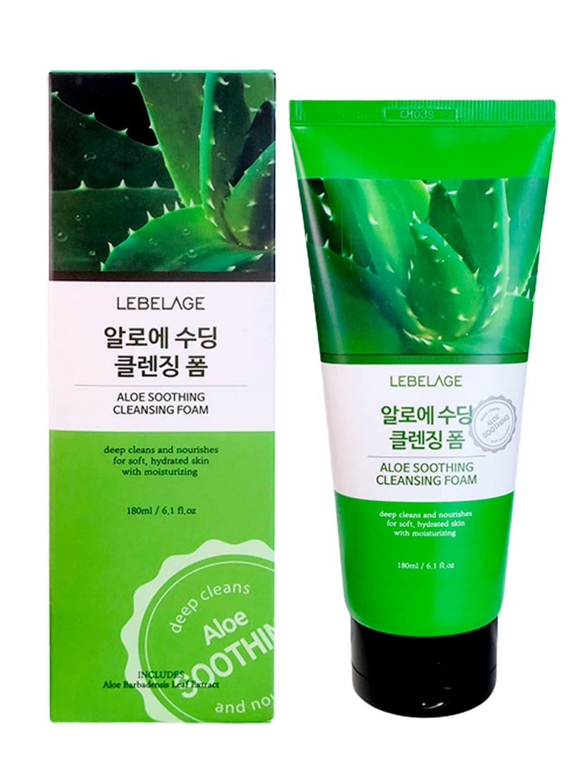 Korean product LEBELAGE ALOE SOOTHING CLEANSING FOAM deep cleans and nourishes for soft hydrated skin with moisturizing 180 ml