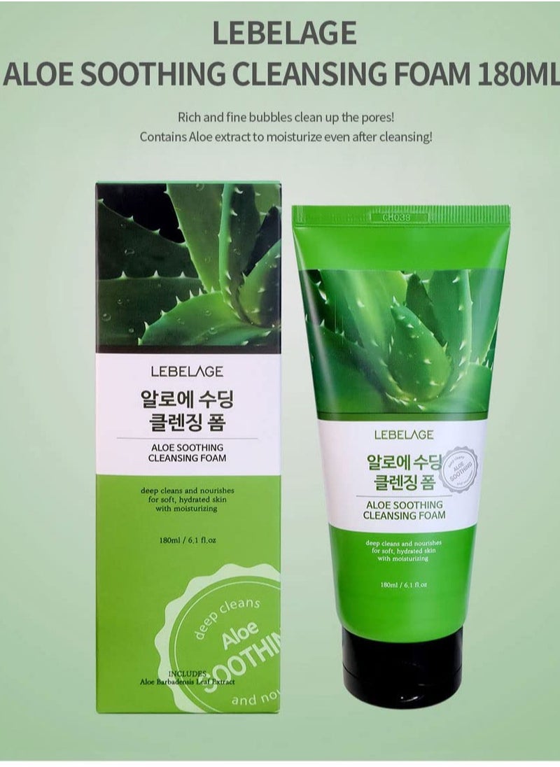 Korean product LEBELAGE ALOE SOOTHING CLEANSING FOAM deep cleans and nourishes for soft hydrated skin with moisturizing 180 ml