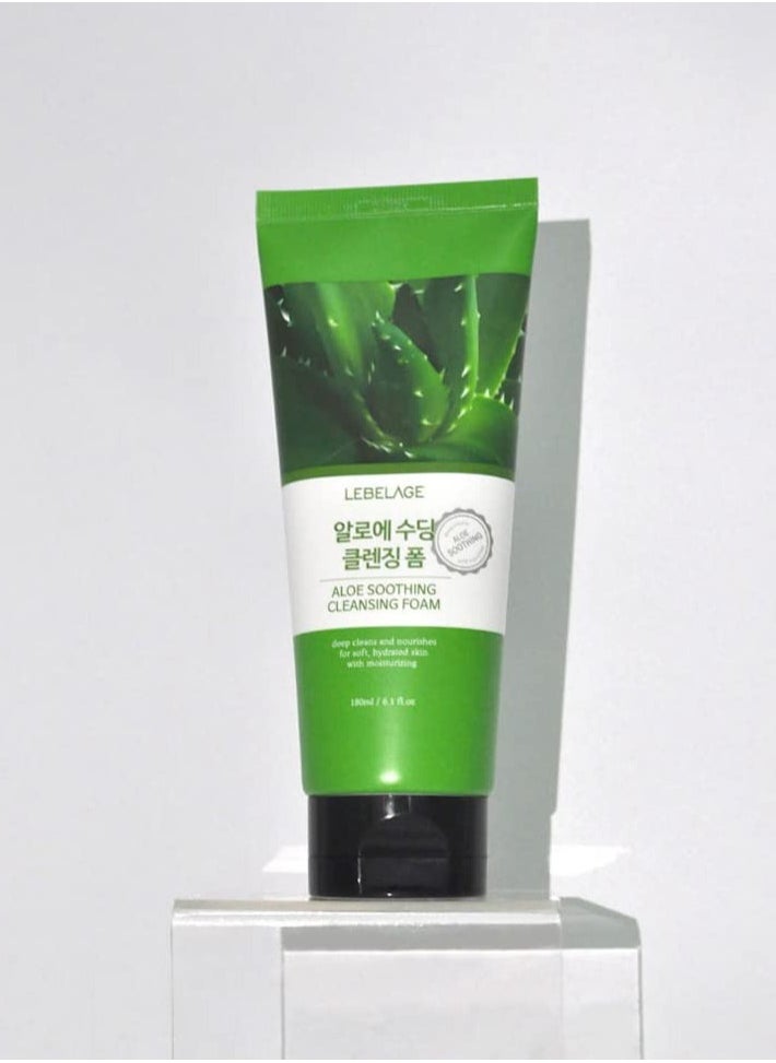 Korean product LEBELAGE ALOE SOOTHING CLEANSING FOAM deep cleans and nourishes for soft hydrated skin with moisturizing 180 ml