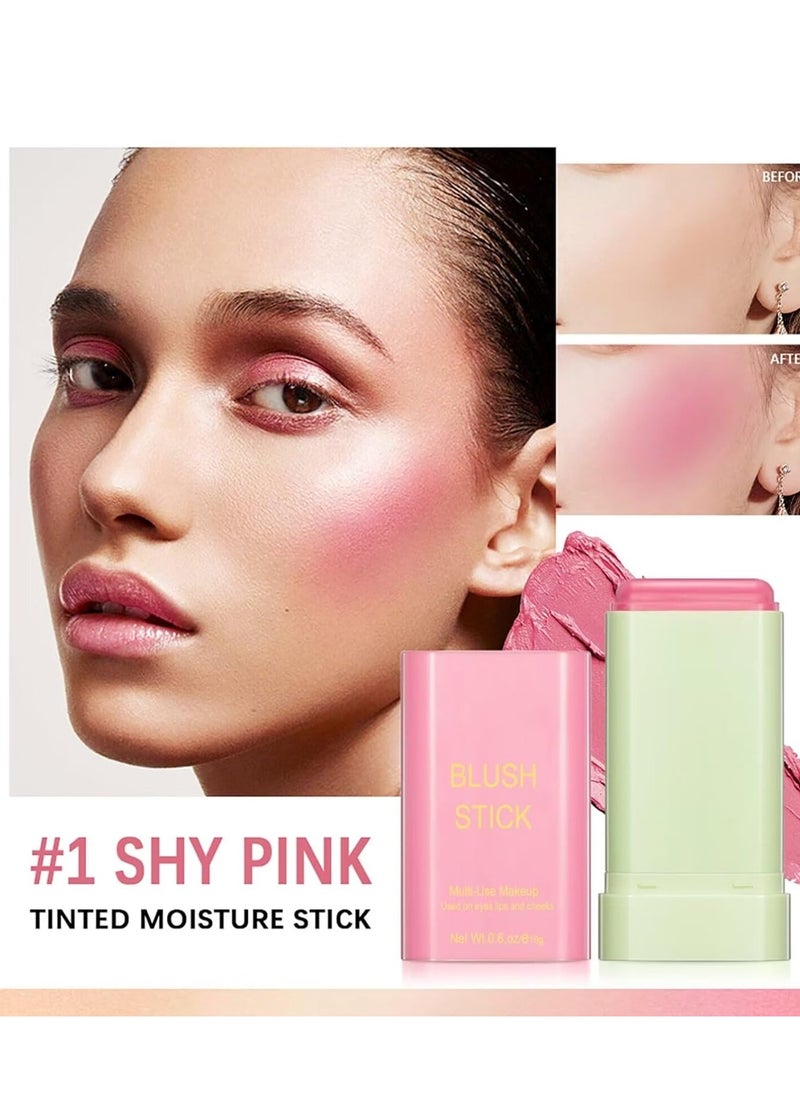 Multi-Use Makeup Blush Stick,Beauty Solid Moisturizer Stick,Waterproof Natural Nude Makeup,Tinted Solid Moisturizer Stick for Eyes Lips Cheek(1#shy pink)