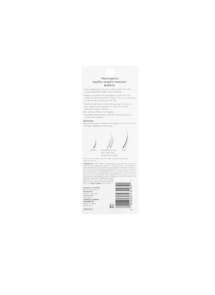 Neutrogena Healthy Lengths Mascara for Stronger, Longer Lashes, Clump-, Smudge- and Flake-Free Mascara with Olive Oil, Vitamin E and Rice Protein, Black 02,.21 oz