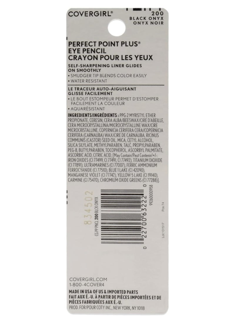 CoverGirl Perfect Point Plus Eyeliner Pencil, Black Onyx, Long-Lasting, Versatile Black Eyeliner, Soft Smudging Tip, No Sharpening Needed, Pack of 1