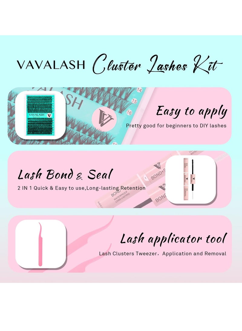 VAVALASH DIY Lash Extension Kit 280 Clusters Individual Lashes Kit 30D 40D 0.07D-10-16mm Lash Clusters, Lash Bond and Seal, Lash Tweezer for DIY Eyelash Extension at Home（Kit-30D+40D-0.07D-10-16MIX）