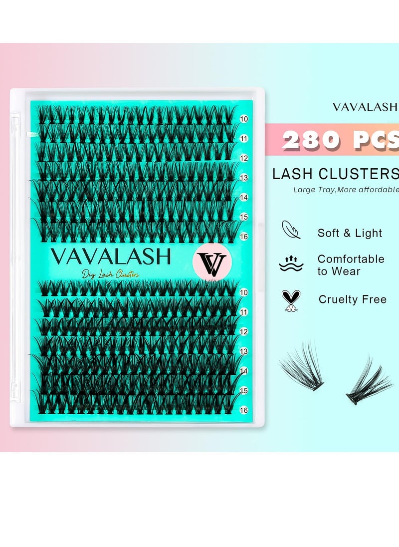 VAVALASH DIY Lash Extension Kit 280 Clusters Individual Lashes Kit 30D 40D 0.07D-10-16mm Lash Clusters, Lash Bond and Seal, Lash Tweezer for DIY Eyelash Extension at Home（Kit-30D+40D-0.07D-10-16MIX）