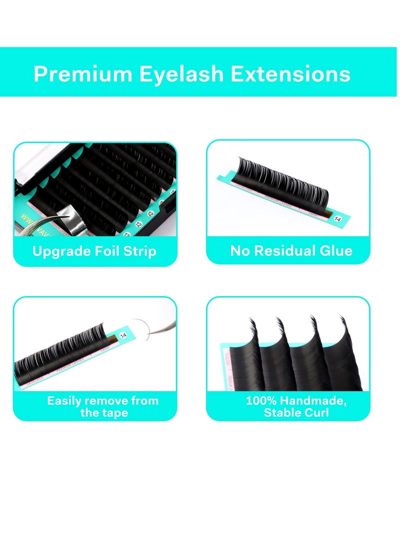 Eyelash Extensions 0.05 C CC D DD J B L Curl 8-14mm Lash Extensions Supplies Individual Lashes Premium Silk Volume & Classic Lash Soft Matte Dark Professional Eyelashes Extension (0.05-D-8-14 Mixed)