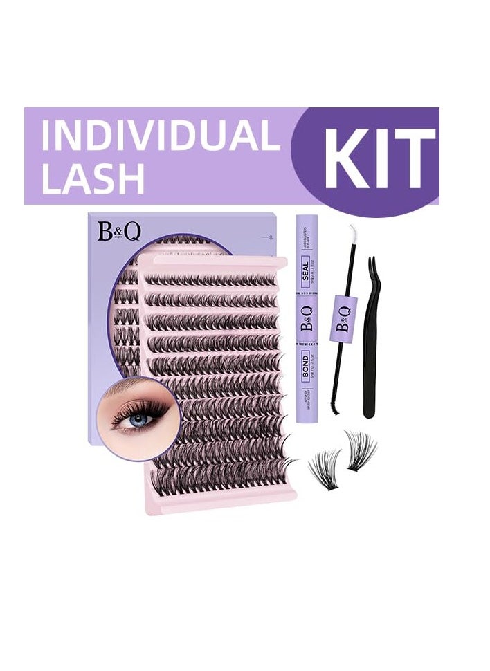 B&Qaugen DIY Lash Extension Kit Individual Eyelash B&Q D Curl Cluster Lashes Eyelashes with Bond and Seal, Applicator Tool Extensions at Home (Kit,40D-0.07D-8-18mix)