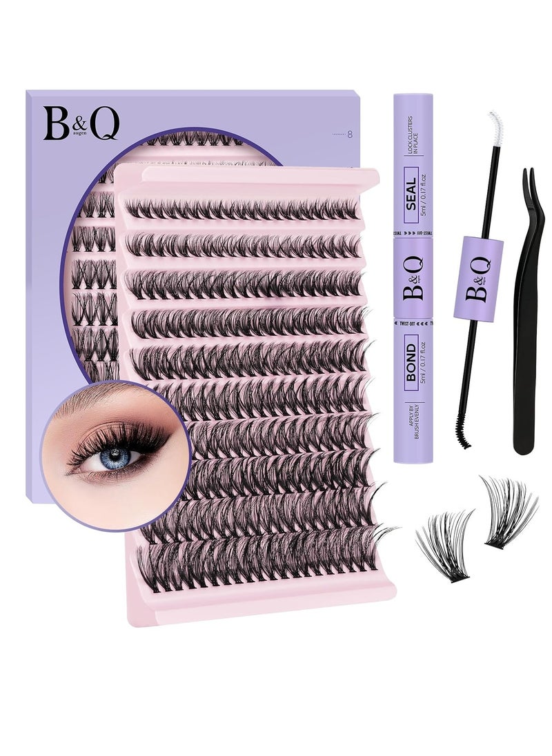 B&Qaugen DIY Lash Extension Kit Individual Eyelash B&Q D Curl Cluster Lashes Eyelashes with Bond and Seal, Applicator Tool Extensions at Home (Kit,40D-0.07D-8-18mix)