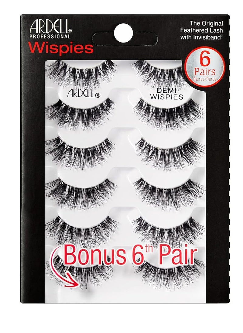 Ardell Demi Wispies - Black, The Original Feathered Lash with Invisiband, 6 pairs, 1-pack