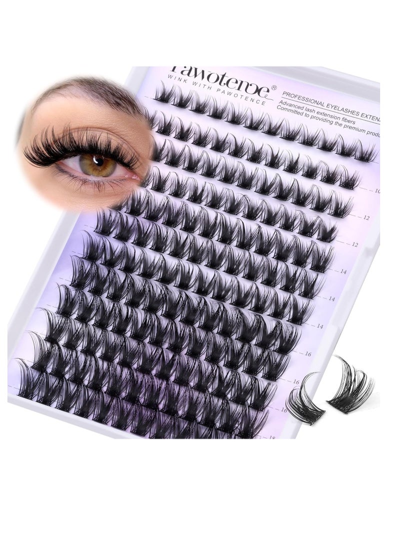 Pawotence Lash Clusters Wispy Cluster Eyelash Extensions 144pcs Individual Lashes 10-18mm Lash Extension DIY False Eyelashes Soft Comfortable Eyelash Clusters with Thin Band