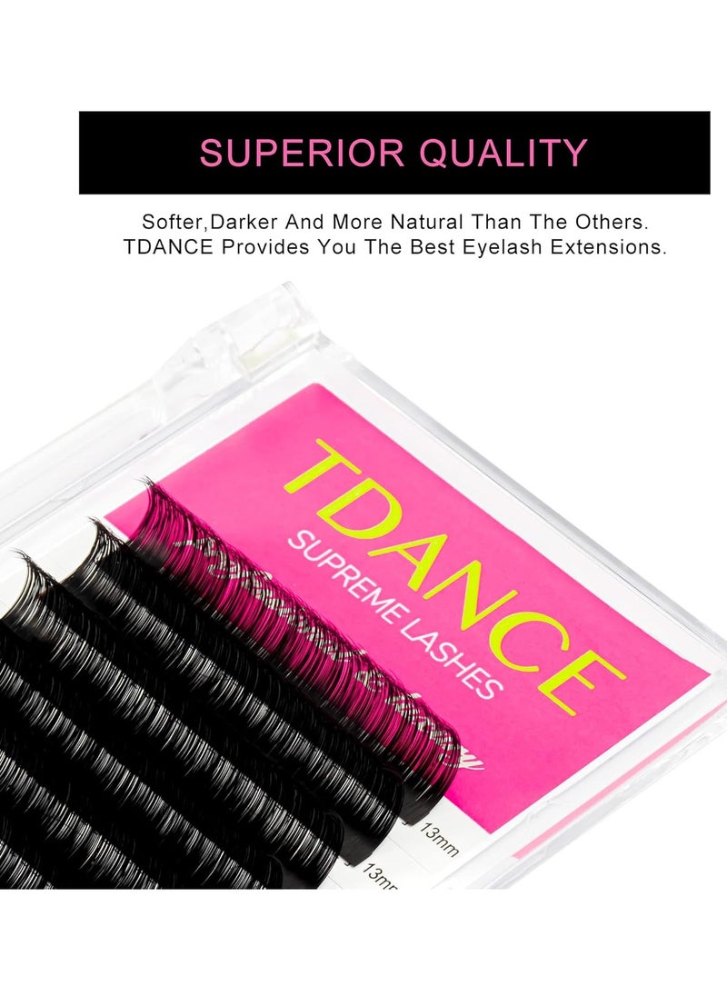 TDANCE Premium C CC D DD J B L Curl 0.03-0.18mm Thickness Semi Permanent Individual Eyelash Extensions Silk Volume Lashes Professional Salon Use Mixed 14-19mm Length In One Tray (D-0.05,14-19mm)