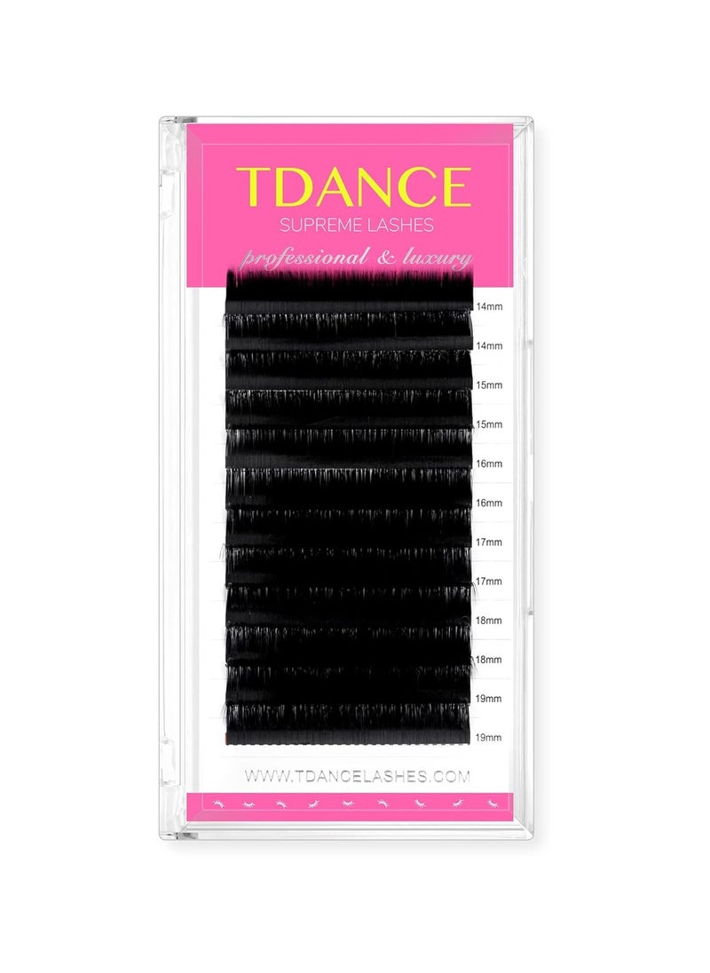 TDANCE Premium C CC D DD J B L Curl 0.03-0.18mm Thickness Semi Permanent Individual Eyelash Extensions Silk Volume Lashes Professional Salon Use Mixed 14-19mm Length In One Tray (D-0.05,14-19mm)