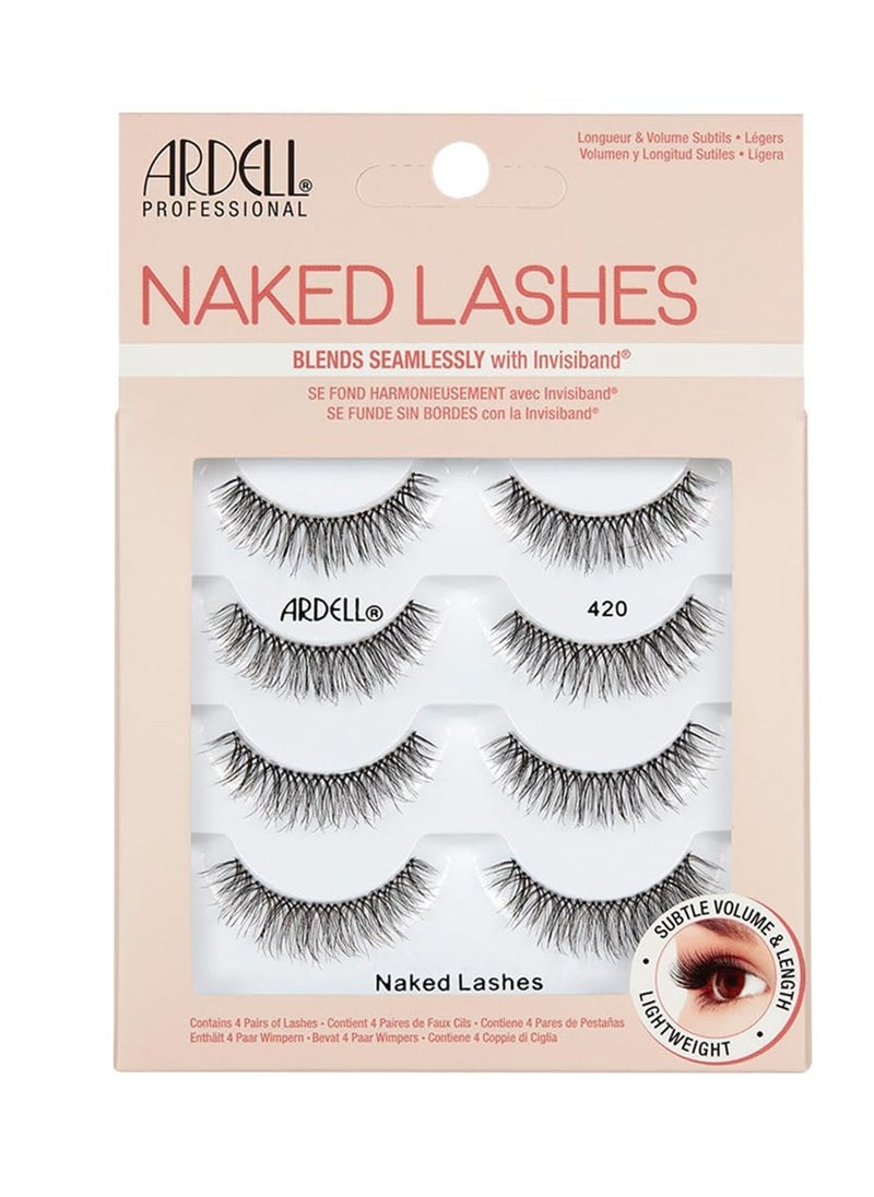 Ardell Naked Lashes 420 Multipack, Lightweight Natural Look, Invisiband for Comfort, Perfect for Everyday Wear, 4-Pairs, 1-Pack