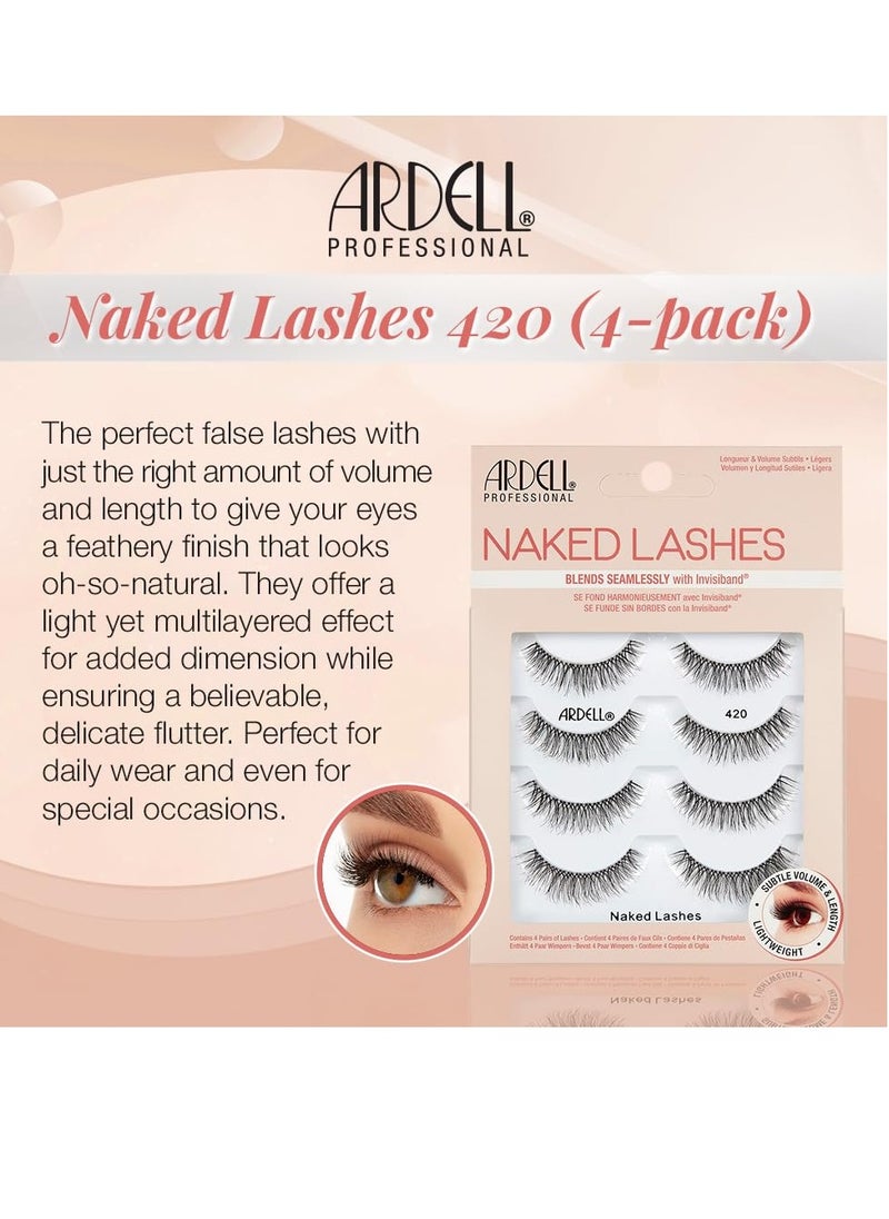 Ardell Naked Lashes 420 Multipack, Lightweight Natural Look, Invisiband for Comfort, Perfect for Everyday Wear, 4-Pairs, 1-Pack