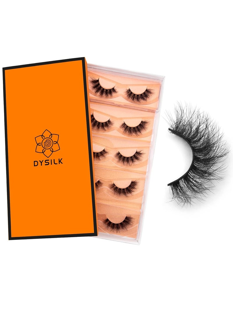 DYSILK Eyelashes Mink Lashes Fluffy - Fluffy Lashes 5 Pairs 6D Faux Mink Eyelash False Eyelashes Natural Look Lashes That Look Like Extensions Wispy Eyelashes Strip Lashes Eye Lashes | Fluffy-16mm