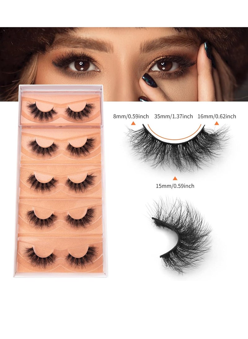 DYSILK Eyelashes Mink Lashes Fluffy - Fluffy Lashes 5 Pairs 6D Faux Mink Eyelash False Eyelashes Natural Look Lashes That Look Like Extensions Wispy Eyelashes Strip Lashes Eye Lashes | Fluffy-16mm