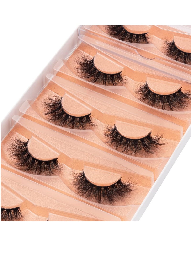 DYSILK Eyelashes Mink Lashes Fluffy - Fluffy Lashes 5 Pairs 6D Faux Mink Eyelash False Eyelashes Natural Look Lashes That Look Like Extensions Wispy Eyelashes Strip Lashes Eye Lashes | Fluffy-16mm