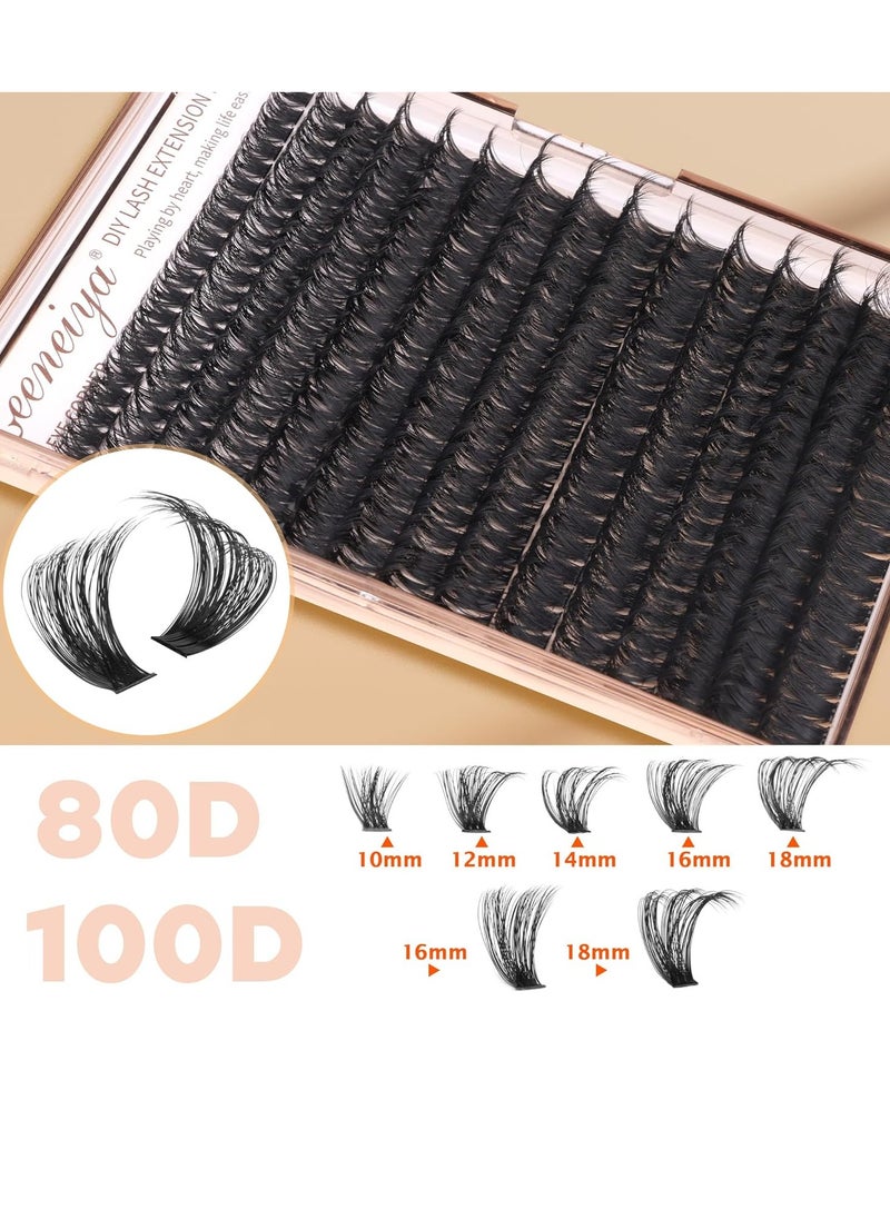 Geeneiya Volume Lash Clusters Kit DIY Lash Extension Kit D Curl Eyelash Extensions with Waterproof Lash Bond and Seal Waterproof Tweezers,10-14mm Eye Corner Eyelashes and 16-18MM Cluster Lashes 300Pcs