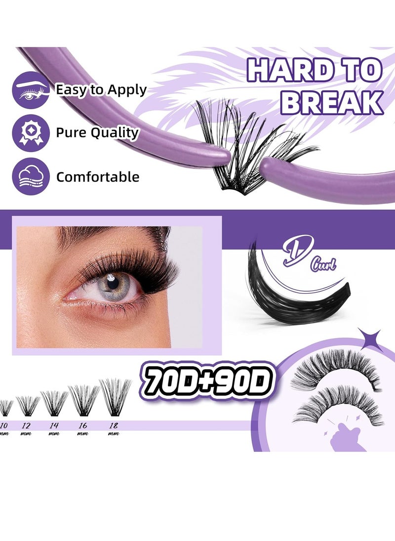 Lash Clusters Kit 280PCS Lash Clusters 70D+90D Lash Extension Kit 10-18MIX Eyelash Extension Kit Ultra - Soft Volume Individual Lashes Kit D Curl Lashes Extension Kit(70+90d-D-10-18)