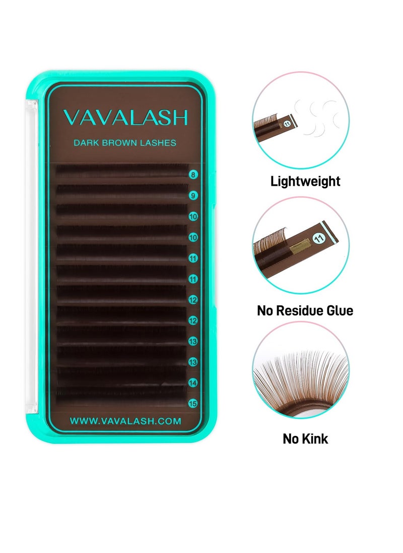 VAVALASH Colored Lash Extensions Dark Brown Eyelash Extensions 0.03 0.05 0.07 Volume Lash Extension 8-15mm Mixed Lashes C D Curl Premium color Lashes Extension(Dark Brown-0.05-D-8-15mm)