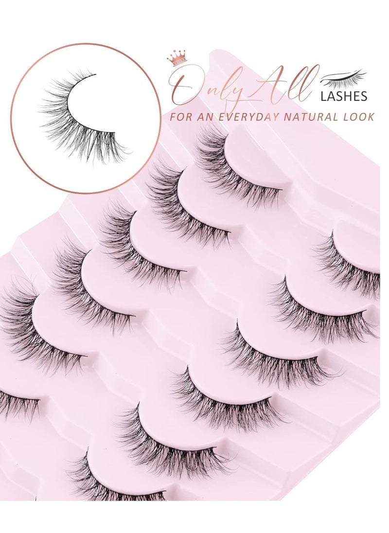 Onlyall Natural Lashes Wispy Lashes Natural Look False Eyelashes Natural Flared Eyelashes False Eye Lashes Soft Fluffy Lashes 7 Pairs D1 Natural (6-13MM)