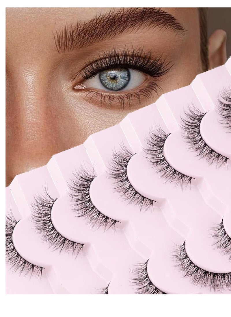 Onlyall Natural Lashes Wispy Lashes Natural Look False Eyelashes Natural Flared Eyelashes False Eye Lashes Soft Fluffy Lashes 7 Pairs D1 Natural (6-13MM)