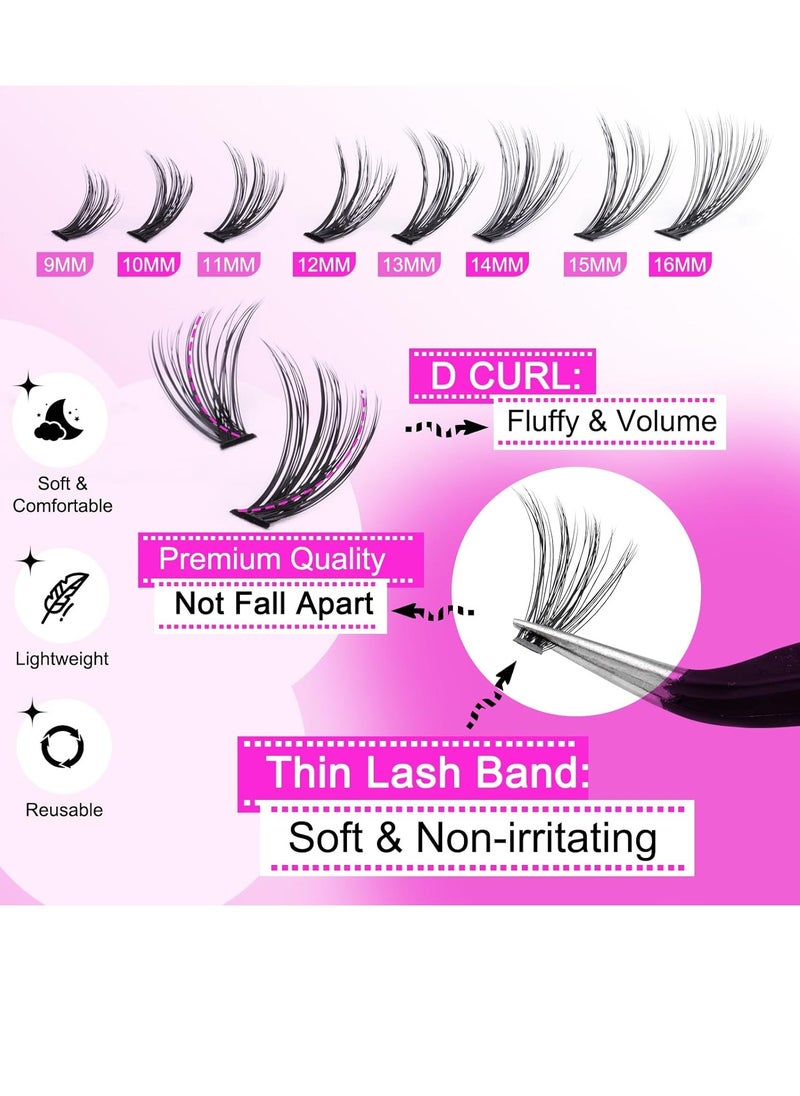 Eyelash Extension Kit 320pcs Lash Clusters D Curl 9-16mm Mix 40D Individual Lashes with Lash Bond and Seal and Remover Lash Applicator for Lash Extension Beginners