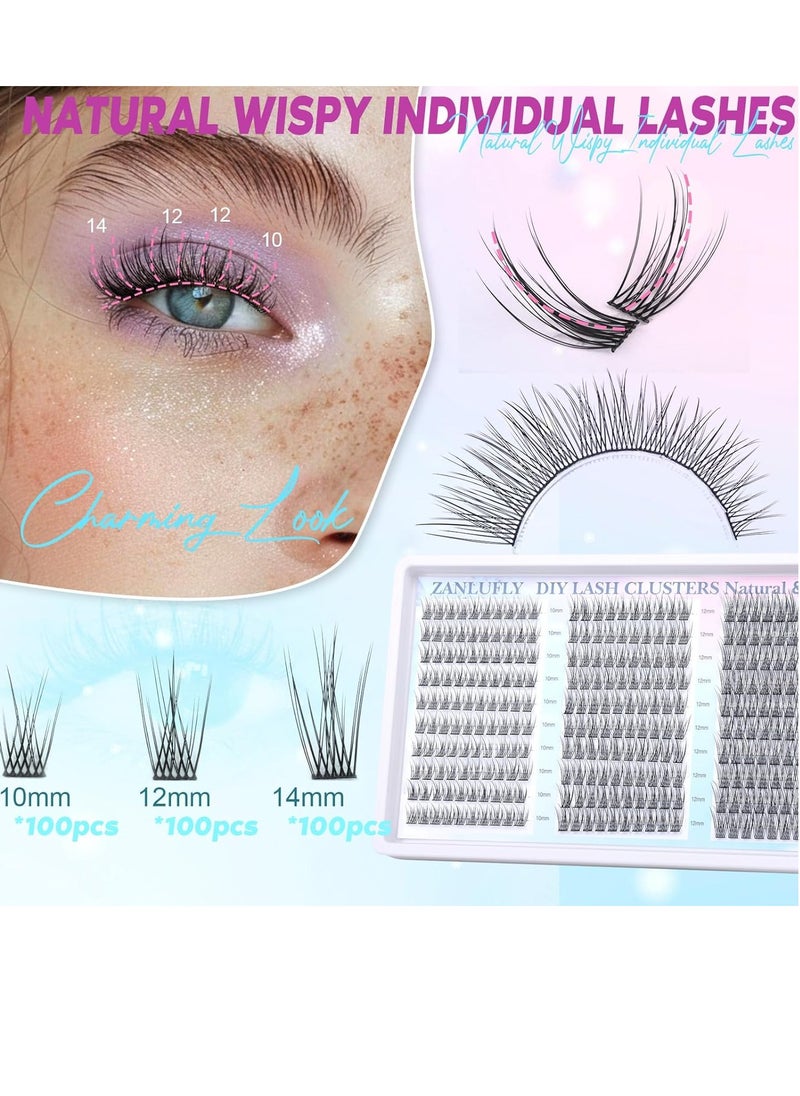 Lash Clusters Wispy Eyelash Clusters C Curl Individual Lashes zanlufly Natural 300Pcs Cluster Lashes Eyelash Extension 10 12 14MM DIY Lash Extension