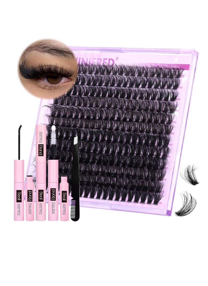 Fluffy Lash Extension Kit Lash Clusters Thick Individual Lashes 10-16mm Eyelashes Extension Kit 50D Wispy Mink Lash Kit Cluster Lashes with Lash Bond and Seal by Winifred