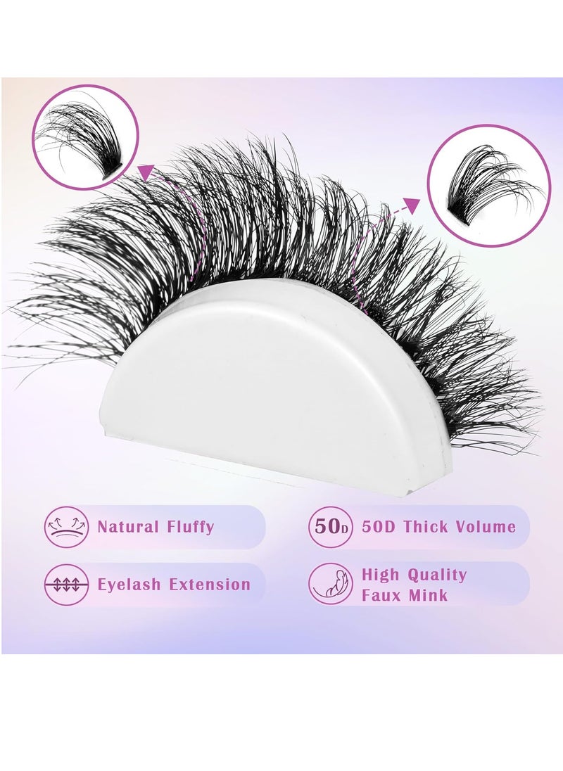 Fluffy Lash Extension Kit Lash Clusters Thick Individual Lashes 10-16mm Eyelashes Extension Kit 50D Wispy Mink Lash Kit Cluster Lashes with Lash Bond and Seal by Winifred