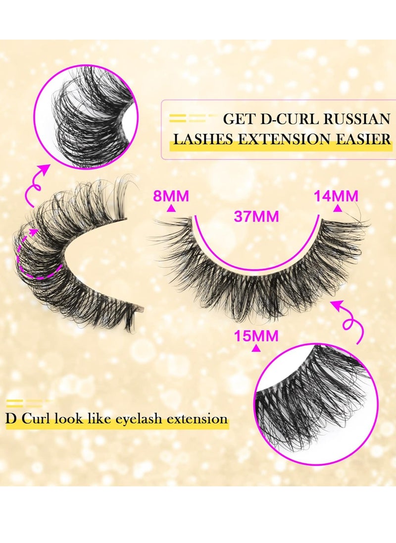 False Eyelashes Russian Strip Lashes D Curl Wispy Natural Look Faux Mink Lashes Like Eyelash Extension Fluffy zanlufly Transparent Band Cat Eye Fake Eyelashes Pack