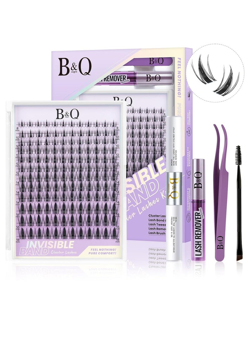 B&Qaugen Fairy Lash Clusters Kit 8-18 MIX Natural Lashes Clusters Invisible Band 144 pcs Manga Lashes Individual with Lash Bond and Seal Eyelash Extension Kit Easy Removal (Kit-Fairy Lash-MIX8-18mm)