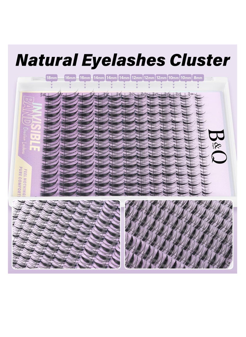 B&Qaugen Fairy Lash Clusters Kit 8-18 MIX Natural Lashes Clusters Invisible Band 144 pcs Manga Lashes Individual with Lash Bond and Seal Eyelash Extension Kit Easy Removal (Kit-Fairy Lash-MIX8-18mm)