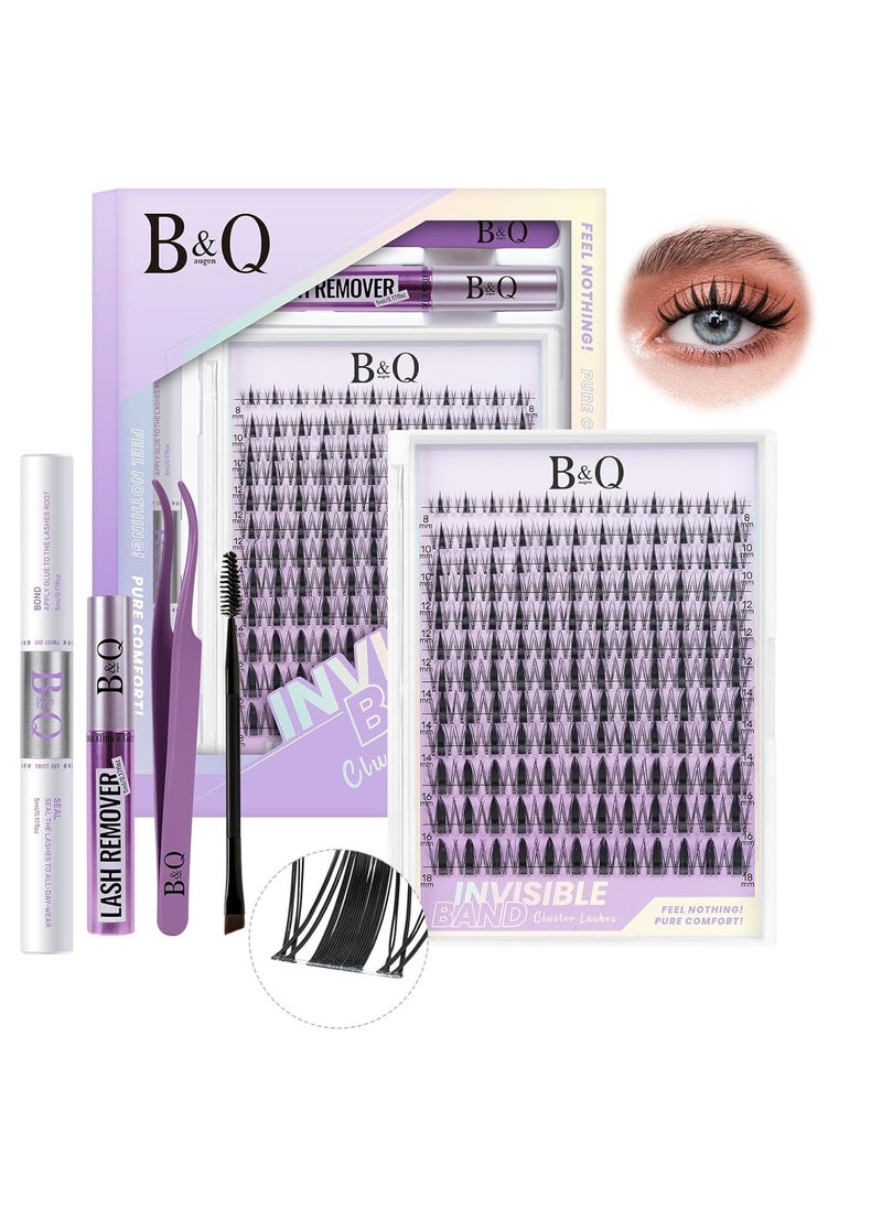 B&Qaugen Fairy Lash Clusters Kit 8-18 MIX Natural Lashes Clusters Invisible Band 144 pcs Manga Lashes Individual with Lash Bond and Seal Eyelash Extension Kit Easy Removal (Kit-Fairy Lash-MIX8-18mm)