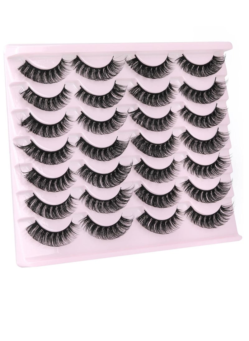 False Eyelashes Russian Strip Lashes Fluffy Fake Eyelashes Extension D Curl Wispy Handmade Soft Reusable 14 Pairs Lashes Pack