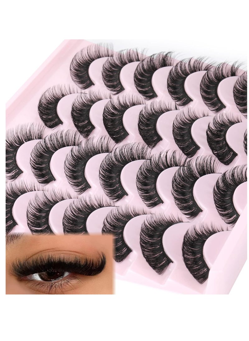 False Eyelashes Russian Strip Lashes Fluffy Fake Eyelashes Extension D Curl Wispy Handmade Soft Reusable 14 Pairs Lashes Pack