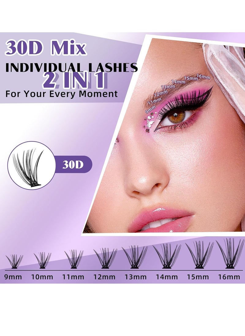 DIY Lash Extension Kit 280pcs Individual Lashes Cluster D Curl Eyelash Extension Kit Lash Clusters with Lash Bond and Seal and Lash Applicator Tool for Self Application (KIT,30D-D-9-16MIX)