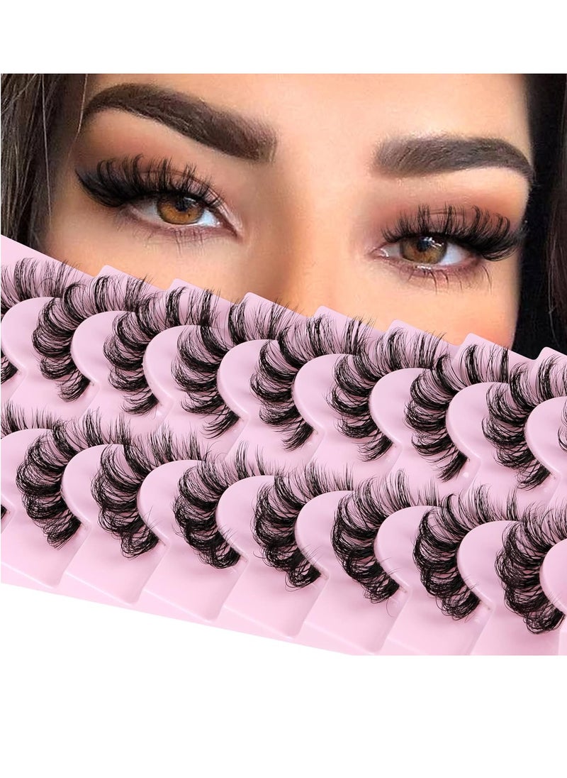 ALPHONSE Russian Lashes Clear Band False Eyelashes Natural Look D Curl Curly Fake Lashes Russian Strip Faux Mink Eyelashes 9 Pairs Pack