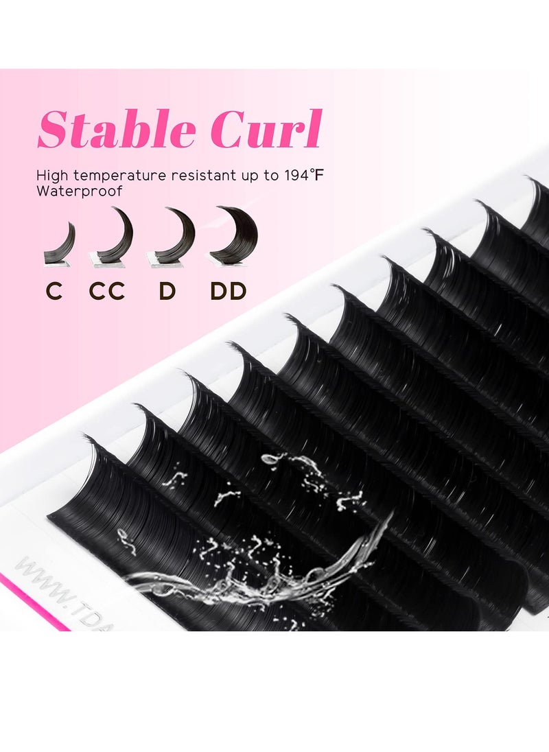 TDANCE Easy Fan Lash Extension Rapid Blooming Volume Eyelash Extensions C CC D DD J B L Curl 0.03-0.12mm Thickness Easy Fan Volume Lashes Self Fanning Eyelashes Extension (D-0.07,14-19mm)